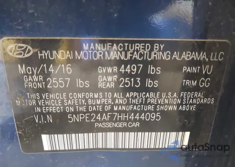 2017 Hyundai Sonata из США, поврежденный, VIN 5NPE24AF7HH444095